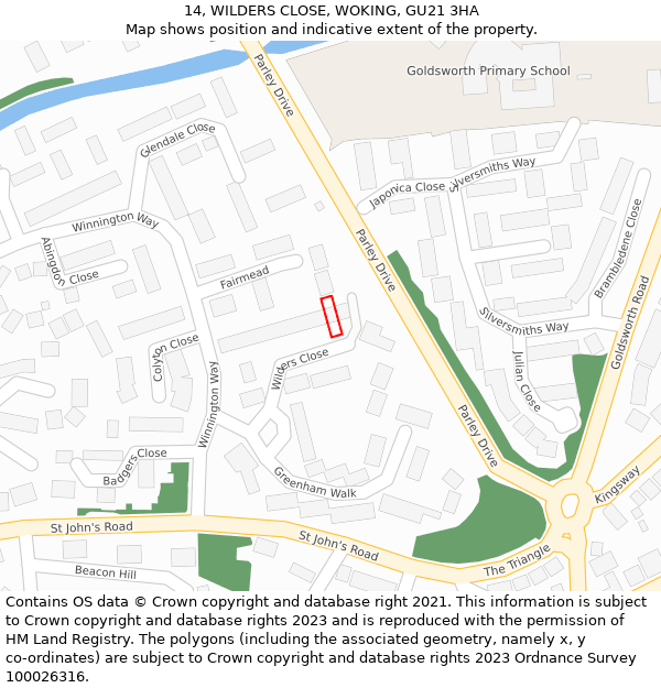 14, WILDERS CLOSE, WOKING, GU21 3HA: Location map and indicative extent of plot