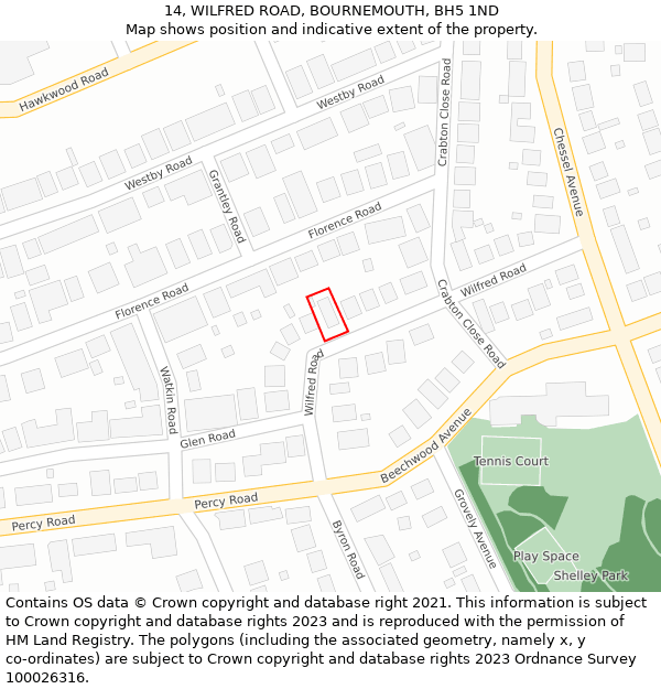 14, WILFRED ROAD, BOURNEMOUTH, BH5 1ND: Location map and indicative extent of plot