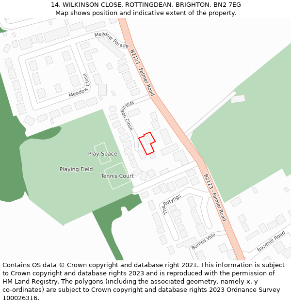 14, WILKINSON CLOSE, ROTTINGDEAN, BRIGHTON, BN2 7EG: Location map and indicative extent of plot