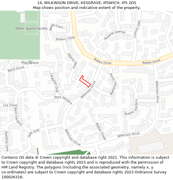 14, WILKINSON DRIVE, KESGRAVE, IPSWICH, IP5 2DS: Location map and indicative extent of plot