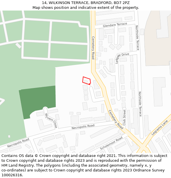 14, WILKINSON TERRACE, BRADFORD, BD7 2PZ: Location map and indicative extent of plot