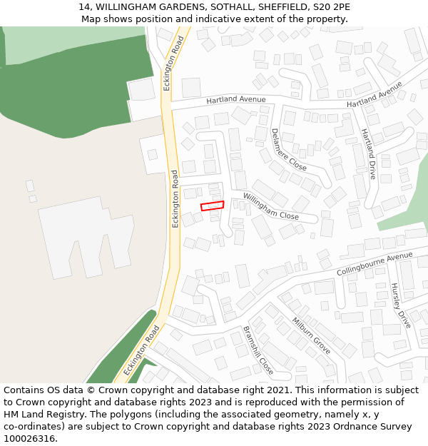 14, WILLINGHAM GARDENS, SOTHALL, SHEFFIELD, S20 2PE: Location map and indicative extent of plot