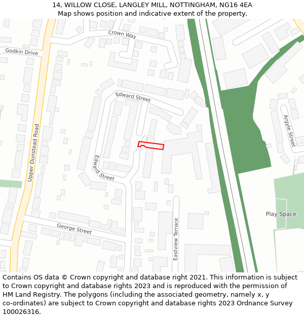 14, WILLOW CLOSE, LANGLEY MILL, NOTTINGHAM, NG16 4EA: Location map and indicative extent of plot