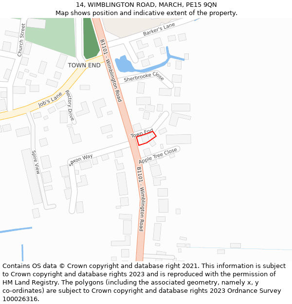 14, WIMBLINGTON ROAD, MARCH, PE15 9QN: Location map and indicative extent of plot