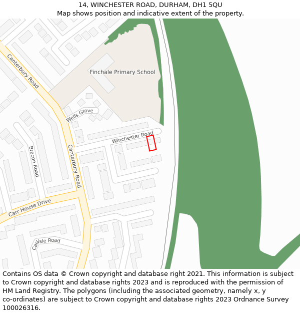 14, WINCHESTER ROAD, DURHAM, DH1 5QU: Location map and indicative extent of plot