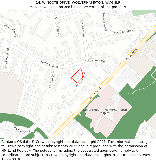 14, WINCOTE DRIVE, WOLVERHAMPTON, WV6 8LR: Location map and indicative extent of plot