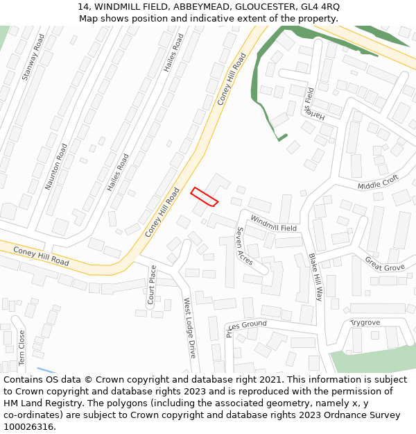 14, WINDMILL FIELD, ABBEYMEAD, GLOUCESTER, GL4 4RQ: Location map and indicative extent of plot