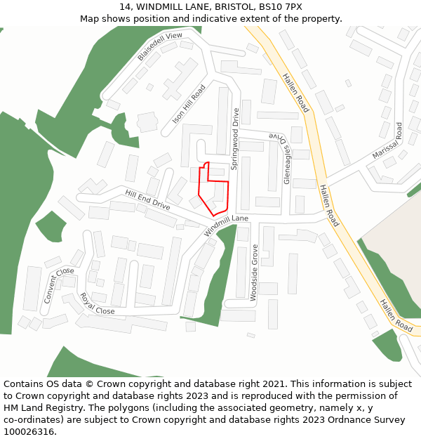 14, WINDMILL LANE, BRISTOL, BS10 7PX: Location map and indicative extent of plot