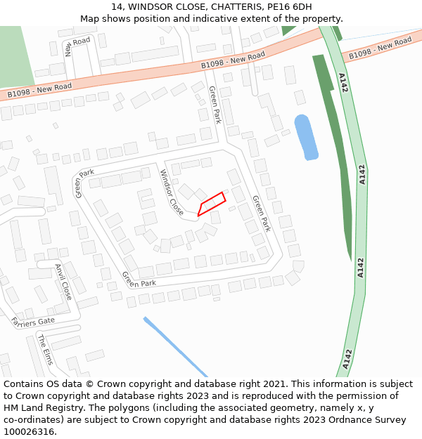 14, WINDSOR CLOSE, CHATTERIS, PE16 6DH: Location map and indicative extent of plot