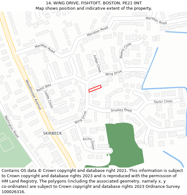 14, WING DRIVE, FISHTOFT, BOSTON, PE21 0NT: Location map and indicative extent of plot