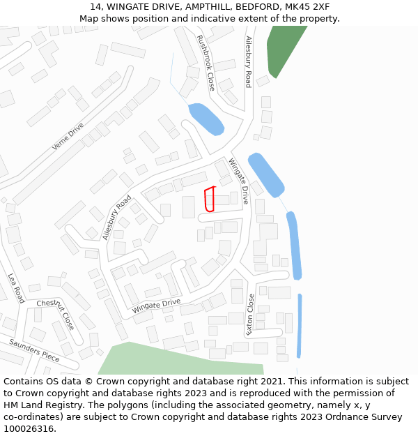 14, WINGATE DRIVE, AMPTHILL, BEDFORD, MK45 2XF: Location map and indicative extent of plot