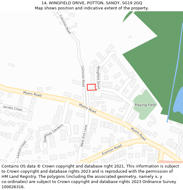 14, WINGFIELD DRIVE, POTTON, SANDY, SG19 2GQ: Location map and indicative extent of plot