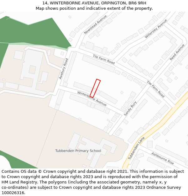 14, WINTERBORNE AVENUE, ORPINGTON, BR6 9RH: Location map and indicative extent of plot
