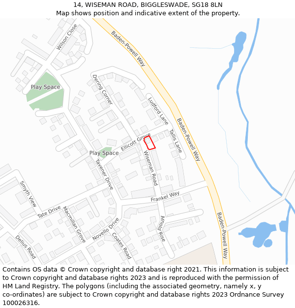 14, WISEMAN ROAD, BIGGLESWADE, SG18 8LN: Location map and indicative extent of plot