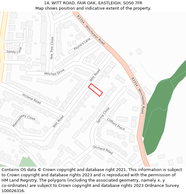 14, WITT ROAD, FAIR OAK, EASTLEIGH, SO50 7FR: Location map and indicative extent of plot