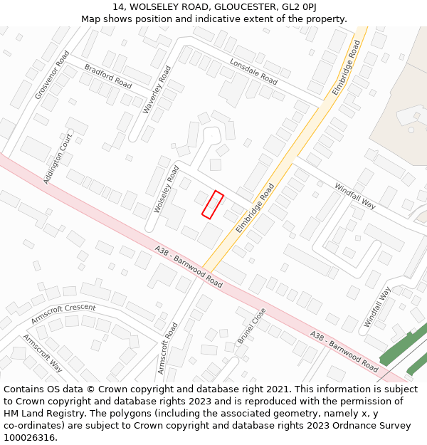 14, WOLSELEY ROAD, GLOUCESTER, GL2 0PJ: Location map and indicative extent of plot