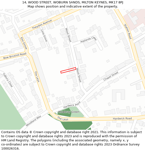 14, WOOD STREET, WOBURN SANDS, MILTON KEYNES, MK17 8PJ: Location map and indicative extent of plot