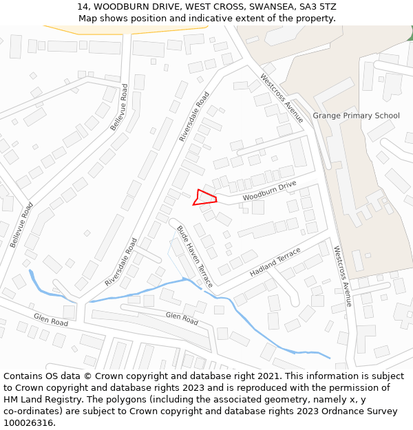 14, WOODBURN DRIVE, WEST CROSS, SWANSEA, SA3 5TZ: Location map and indicative extent of plot
