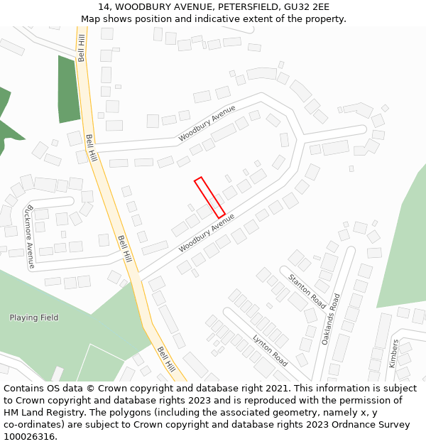 14, WOODBURY AVENUE, PETERSFIELD, GU32 2EE: Location map and indicative extent of plot