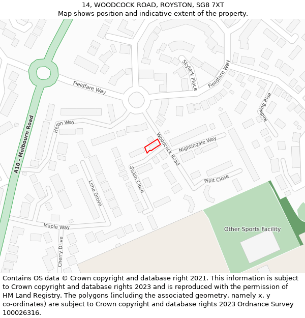 14, WOODCOCK ROAD, ROYSTON, SG8 7XT: Location map and indicative extent of plot