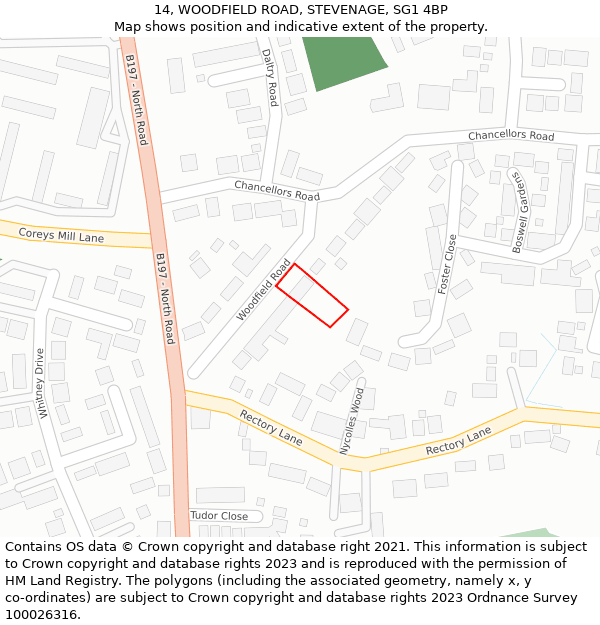 14, WOODFIELD ROAD, STEVENAGE, SG1 4BP: Location map and indicative extent of plot