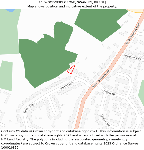 14, WOODGERS GROVE, SWANLEY, BR8 7LJ: Location map and indicative extent of plot
