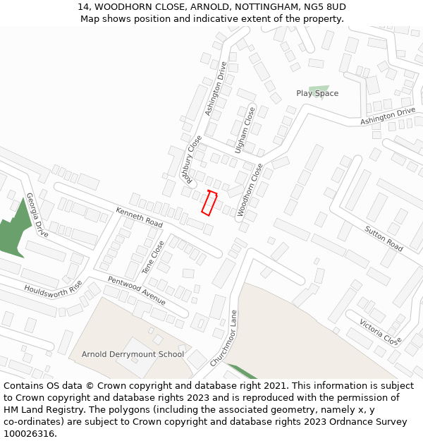 14, WOODHORN CLOSE, ARNOLD, NOTTINGHAM, NG5 8UD: Location map and indicative extent of plot