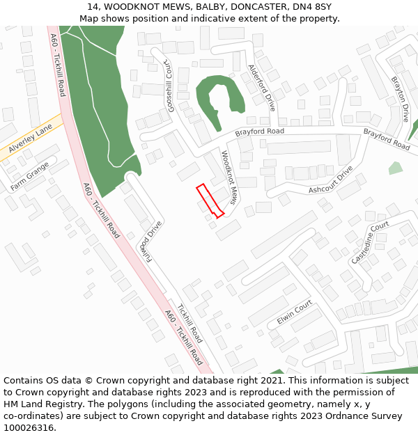 14, WOODKNOT MEWS, BALBY, DONCASTER, DN4 8SY: Location map and indicative extent of plot