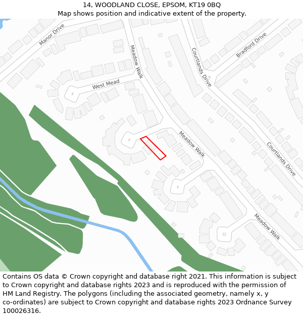 14, WOODLAND CLOSE, EPSOM, KT19 0BQ: Location map and indicative extent of plot