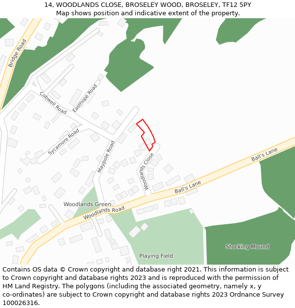 14, WOODLANDS CLOSE, BROSELEY WOOD, BROSELEY, TF12 5PY: Location map and indicative extent of plot