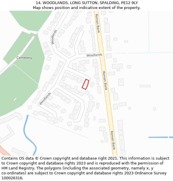 14, WOODLANDS, LONG SUTTON, SPALDING, PE12 9LY: Location map and indicative extent of plot