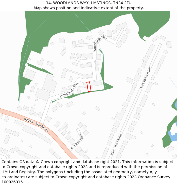 14, WOODLANDS WAY, HASTINGS, TN34 2FU: Location map and indicative extent of plot