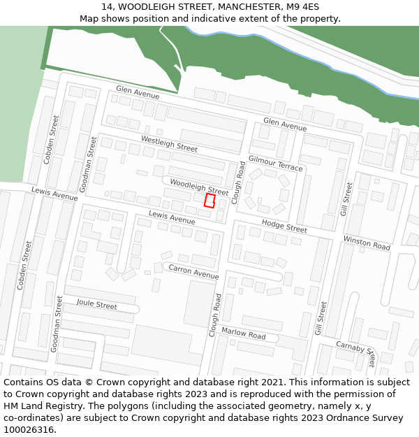 14, WOODLEIGH STREET, MANCHESTER, M9 4ES: Location map and indicative extent of plot