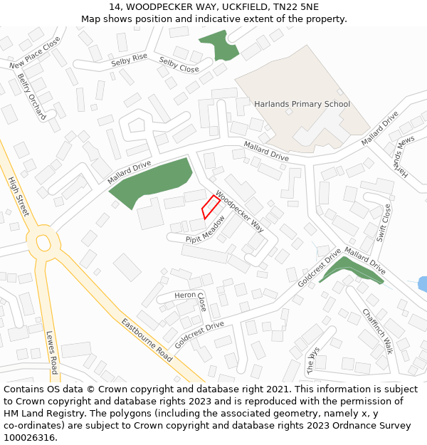 14, WOODPECKER WAY, UCKFIELD, TN22 5NE: Location map and indicative extent of plot