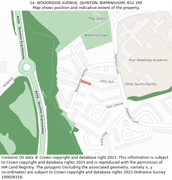 14, WOODRIDGE AVENUE, QUINTON, BIRMINGHAM, B32 1RE: Location map and indicative extent of plot