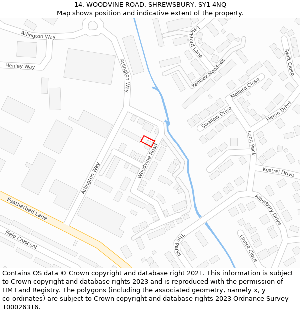 14, WOODVINE ROAD, SHREWSBURY, SY1 4NQ: Location map and indicative extent of plot