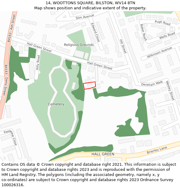 14, WOOTTONS SQUARE, BILSTON, WV14 8TN: Location map and indicative extent of plot