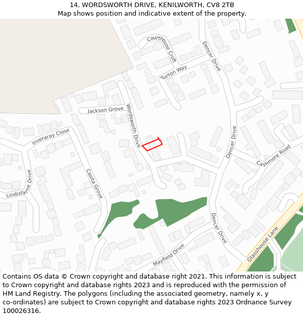 14, WORDSWORTH DRIVE, KENILWORTH, CV8 2TB: Location map and indicative extent of plot