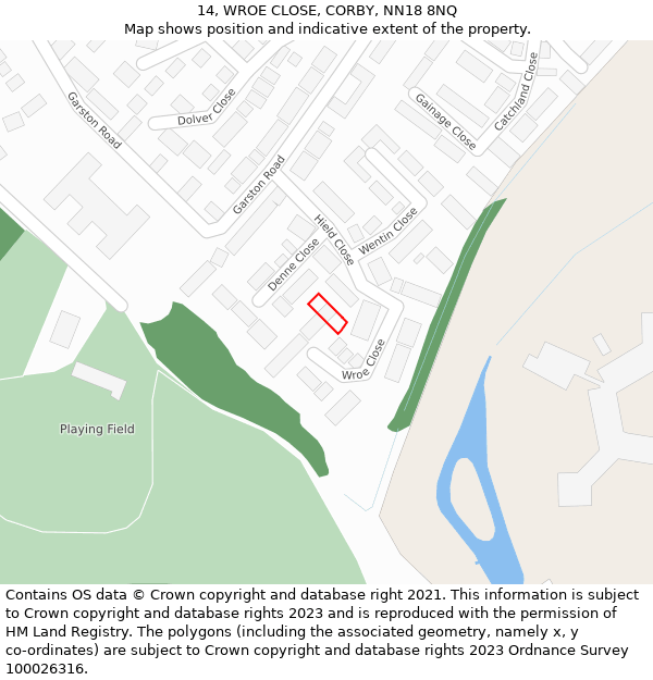 14, WROE CLOSE, CORBY, NN18 8NQ: Location map and indicative extent of plot