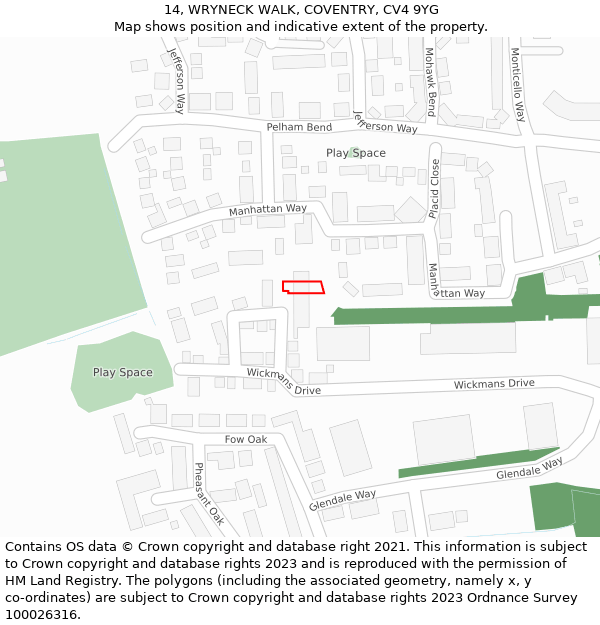 14, WRYNECK WALK, COVENTRY, CV4 9YG: Location map and indicative extent of plot