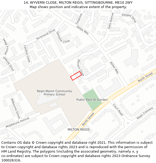 14, WYVERN CLOSE, MILTON REGIS, SITTINGBOURNE, ME10 2WY: Location map and indicative extent of plot