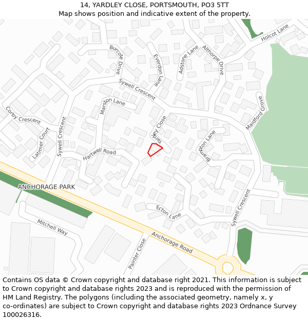 14, YARDLEY CLOSE, PORTSMOUTH, PO3 5TT: Location map and indicative extent of plot