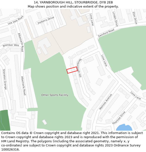 14, YARNBOROUGH HILL, STOURBRIDGE, DY8 2EB: Location map and indicative extent of plot