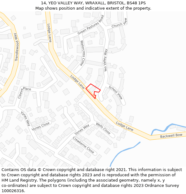 14, YEO VALLEY WAY, WRAXALL, BRISTOL, BS48 1PS: Location map and indicative extent of plot