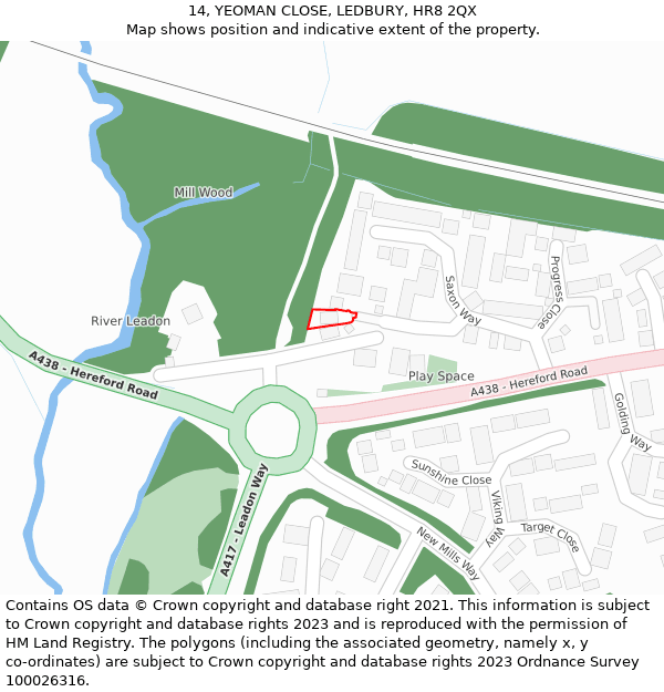 14, YEOMAN CLOSE, LEDBURY, HR8 2QX: Location map and indicative extent of plot