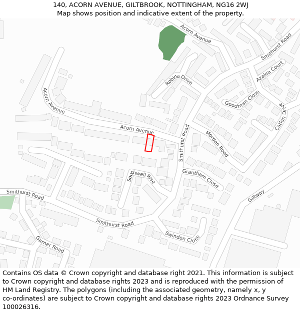 140, ACORN AVENUE, GILTBROOK, NOTTINGHAM, NG16 2WJ: Location map and indicative extent of plot