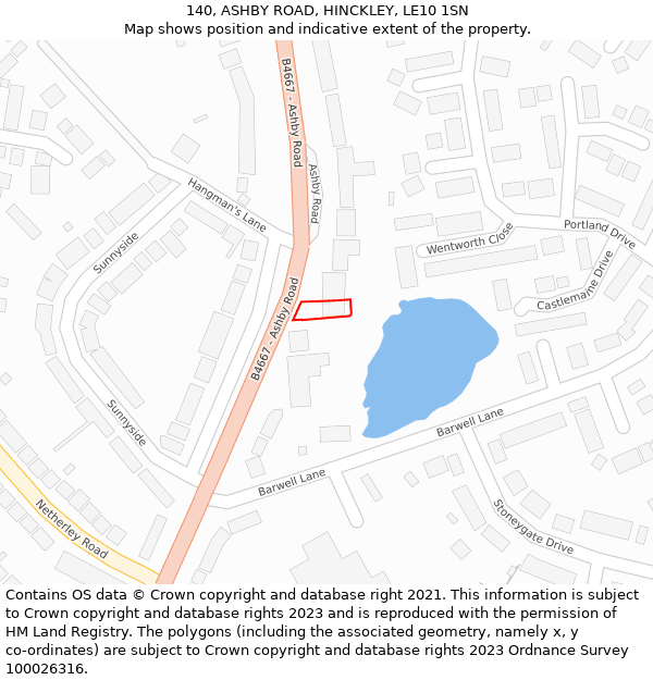 140, ASHBY ROAD, HINCKLEY, LE10 1SN: Location map and indicative extent of plot