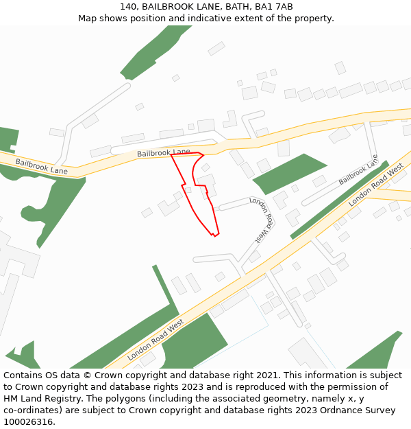 140, BAILBROOK LANE, BATH, BA1 7AB: Location map and indicative extent of plot
