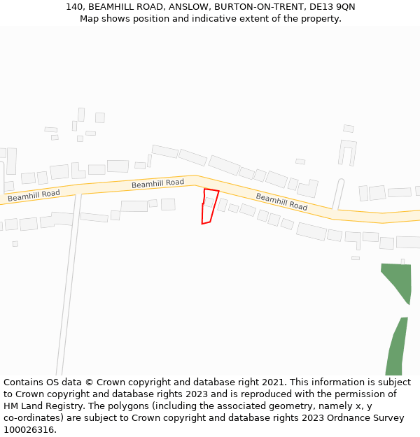 140, BEAMHILL ROAD, ANSLOW, BURTON-ON-TRENT, DE13 9QN: Location map and indicative extent of plot