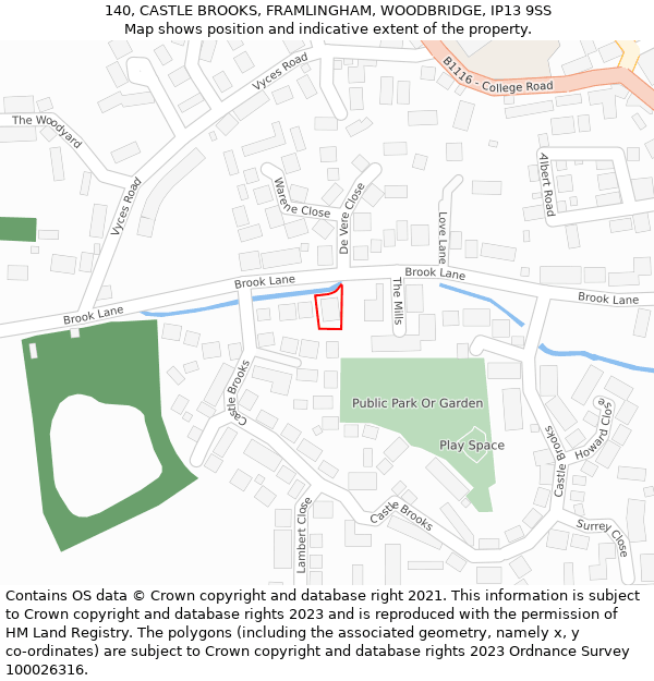 140, CASTLE BROOKS, FRAMLINGHAM, WOODBRIDGE, IP13 9SS: Location map and indicative extent of plot